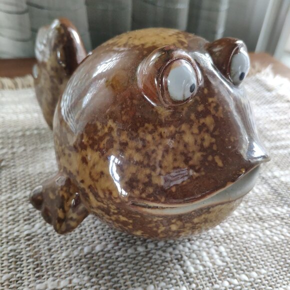 Art Pottery Figurines Set of 3, VTG Whimsical Spherical Fish Frog 6.75" - Picture 10 of 15